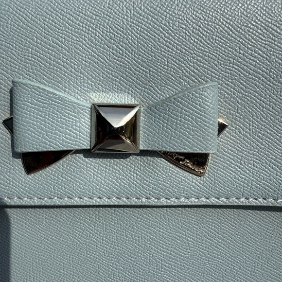 NWT! Betsy Johnson Devin Satchel Top Handle Crossbody Bag Blue Bow Chain Strap - Picture 4 of 13